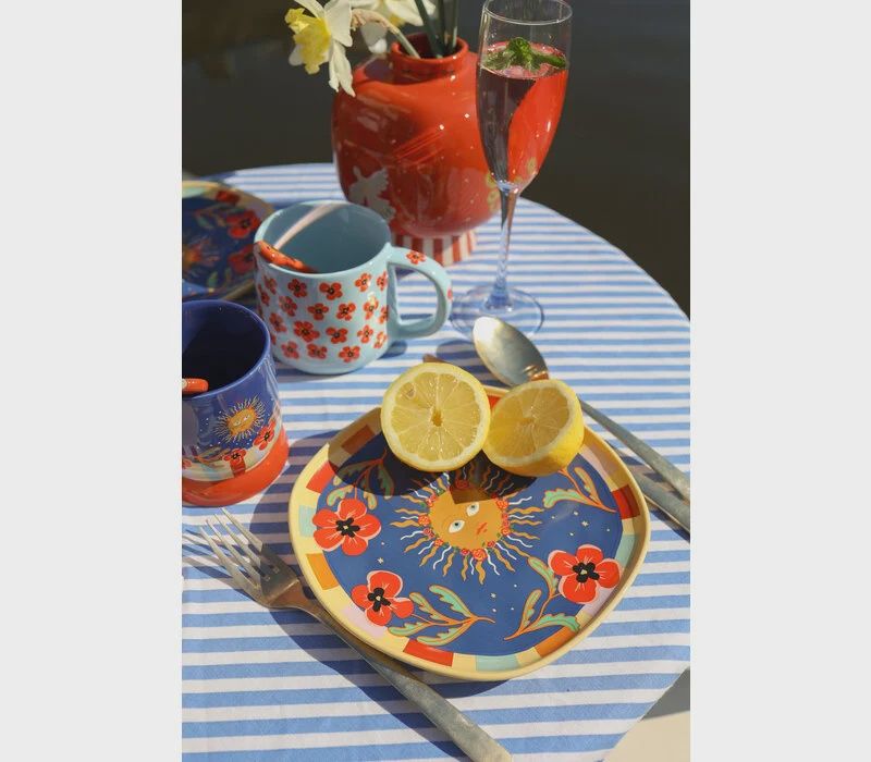 All the luck in the world | Bord donker blauw met zon en bloemen