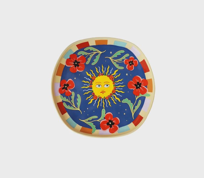 All the luck in the world | Bord donker blauw met zon en bloemen