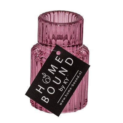 Homebound I Kandelaar geribbeld glas roze