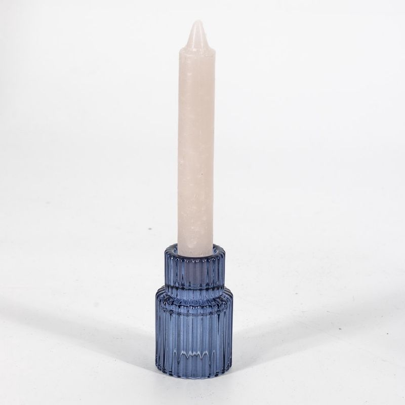 Homebound I Kandelaar geribbeld glas blauw