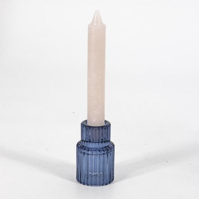 Homebound I Kandelaar geribbeld glas blauw