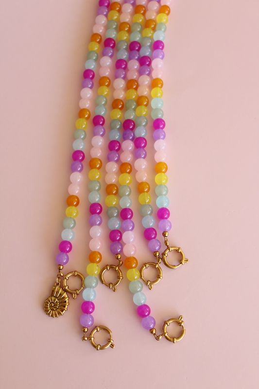Kralenketting paars/roze/lichtblauw/geel/oranje