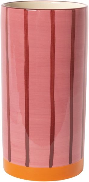 Vaas strepen roze/oranje 20xø10 cm