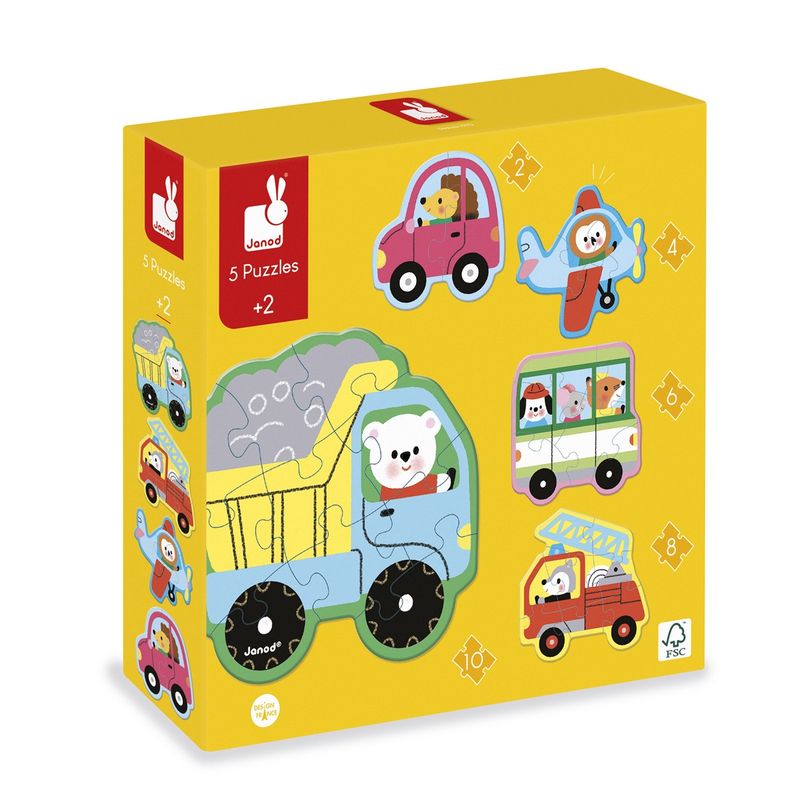 Janod I 5 formaten puzzels - voertuigen