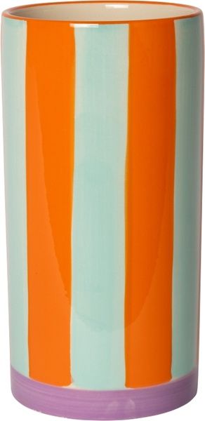 Vaas strepen blauw/oranje/paars 20xø10 cm