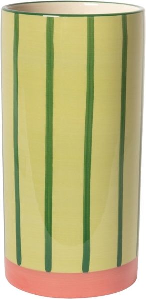 Vaas dunne strepen groen/lichtgroen/roze 20xø10 cm