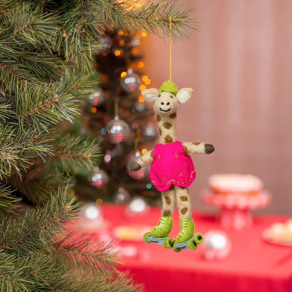 Sjaal met Verhaal I Hanger Giraffe op Rollerskates (div. kleuren), Kleur: Roze