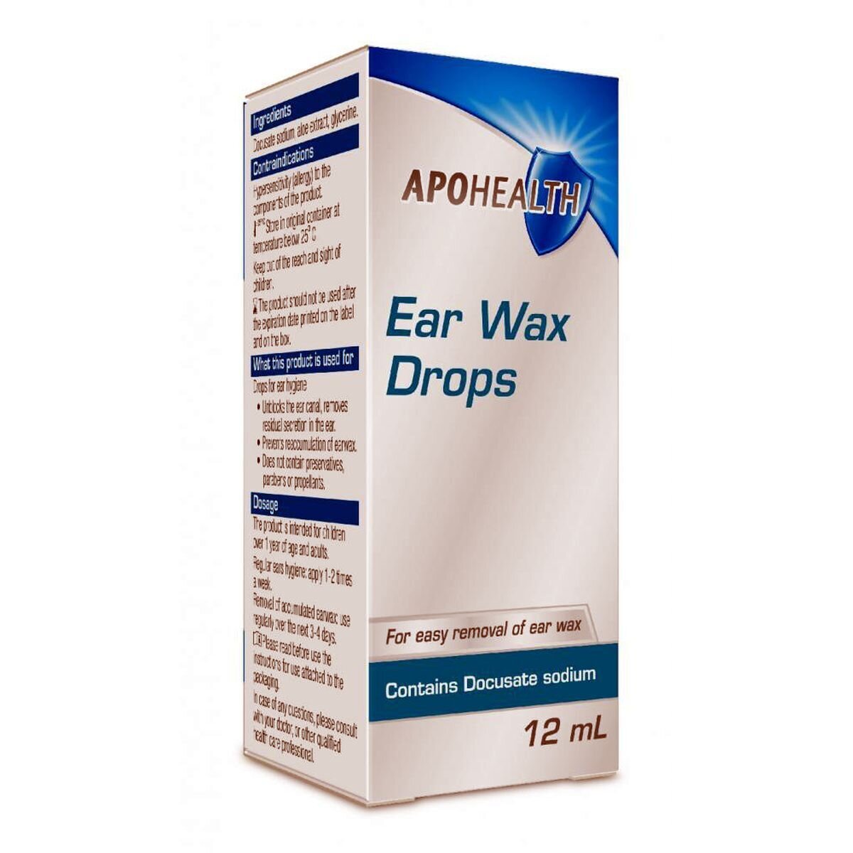 APOHEALTH EAR WAX DROP 12ML BOTTLE APOTEX WA X DROPS 25ML C/S 25MG