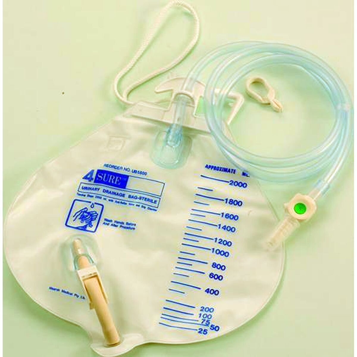 BAG URINE DRAIN 2LT NON RETURN VALVE 4 SURE NEEDLEFREE PORT BOX 20 Medical Equipment Drainage