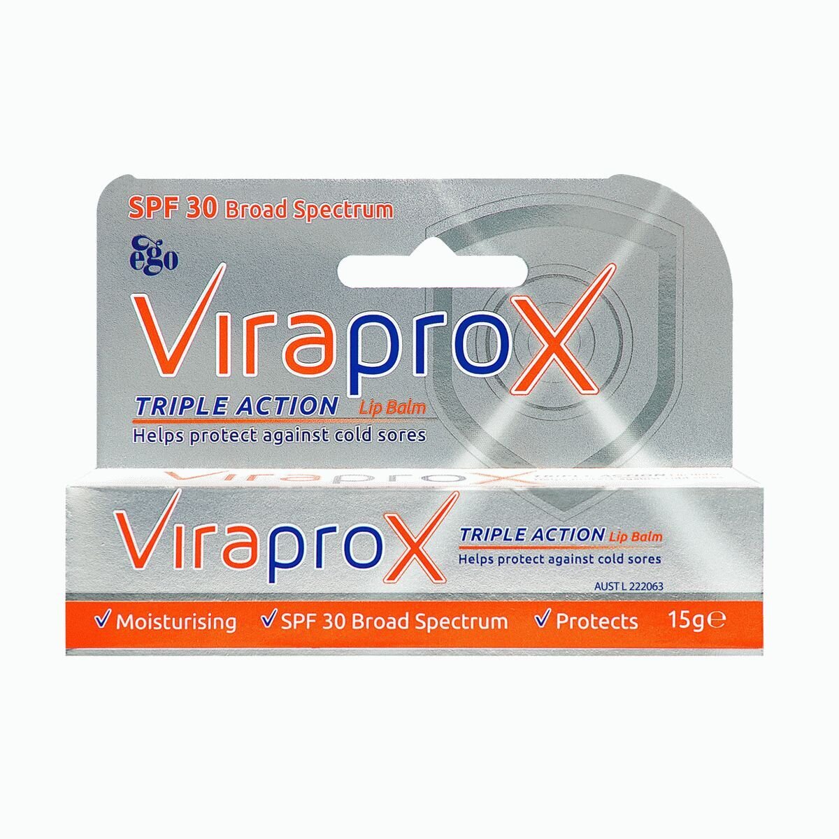 EGO VIRAPROX LIP BALM 15G TRIPLE ACTION COLD SORE BALM&SUNSCREEN