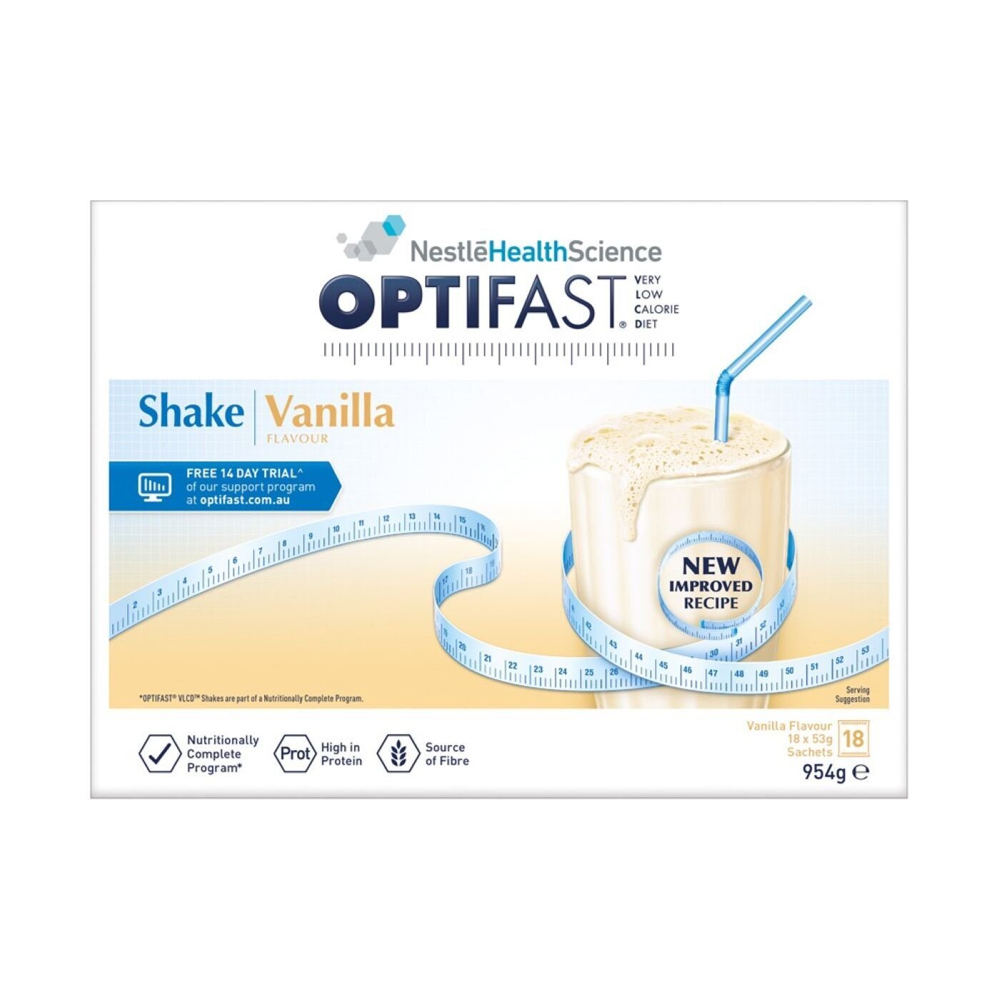 OPTIFAST VLCD SHAKE VANILLA 18X53G 18 X 53G SACHETS MILK (VANILLA