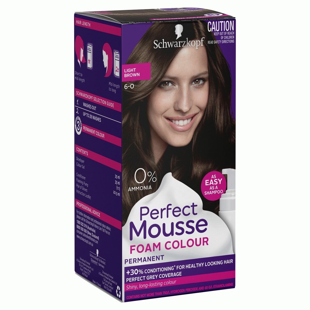 SCHWARZKOPF PERFECT MOUSSE 60 LIGHT BROWN HAIR COLOUR 170ML Personal Care Hair Care Hair