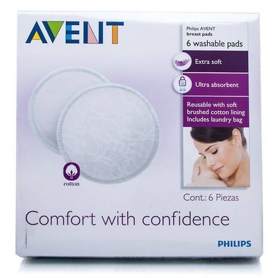 PHILIPS AVENT WASHABLE NURSING BREAST PADS EXTRA SOFT AND ABSORBENT 6 PCS WHITE