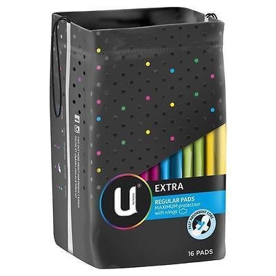 U BY KOTEX EXTRA REGULAR PADS MAXIMUM PROTECTION WINGS 16 PADS