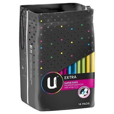 U BY KOTEX EXTRA SUPER PADS MAXIMUM PROTECTION WITH WINGS 14 PADS