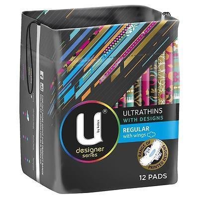 U BY KOTEX DESIGNER SERIES ULTRATHINS PADS REGULAR WITH WINGS 12 PADS