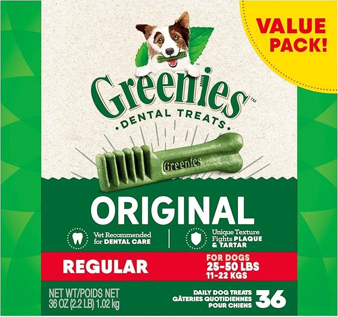 GREENIES Canine Dental Dog Treats Original Regular 36 Chews Value Pack 1.02Kg