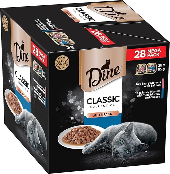 DINE Mixed Multipack Wet Cat Food, Salmon, Saucy Morsels with Tuna, 85 g (Pack of 28)