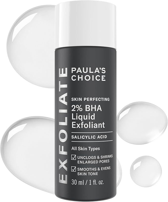 Paula&#39;s Choice Skin Perfecting 2% BHA Liquid Salicylic Acid Exfoliant, Gentle Facial Exfoliator for Blackheads, Large Pores, Wrinkles &amp; Fine Lines, Travel Size, 30 mL Bottle