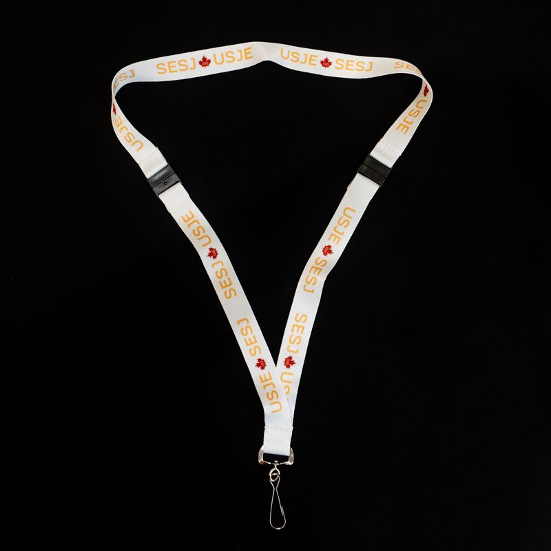 White &amp; Gold Lanyard With Double Breakaway Clips /Lanière blanc et or avec clip detachable double