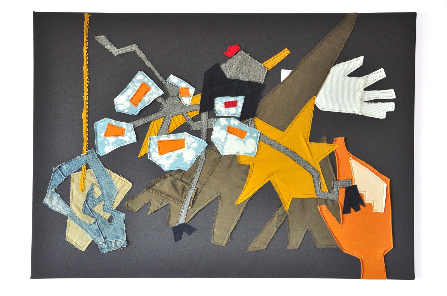 Late Evening original textile collage abstract artwork with geometric shapes and star motif