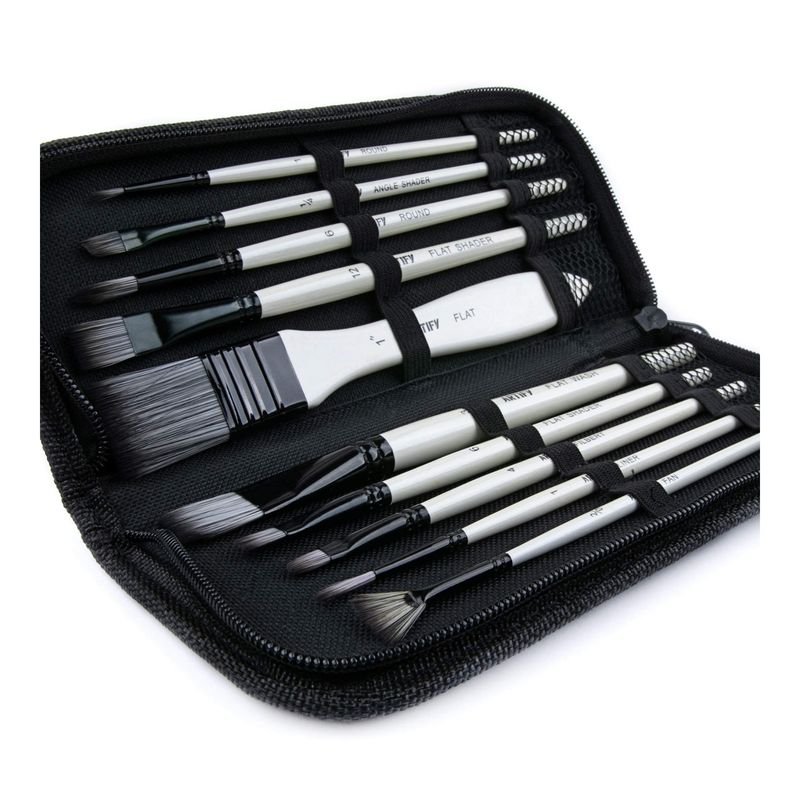 Artify 10-Piece Nylon Paint Brush Set with Carrying Case
