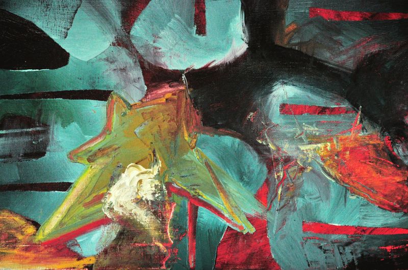 Lunar Passage original abstract mixed media artwork with red and blue textures