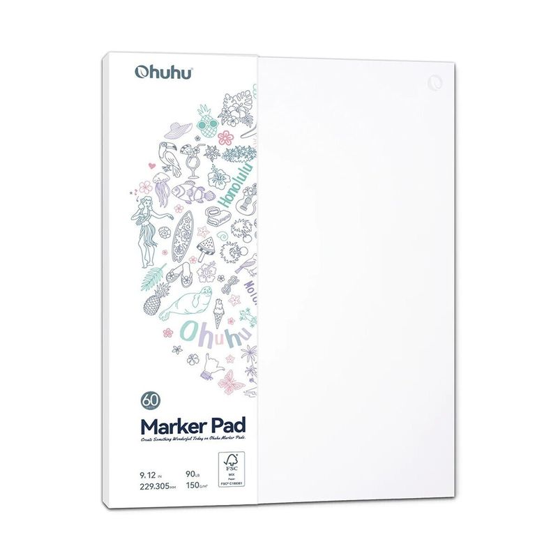 Ohuhu Marker Pad A4+ (9×12 in / 23×30.5 cm), 150 GSM, 60 Sheets – Bleedproof Paper for Alcohol Markers