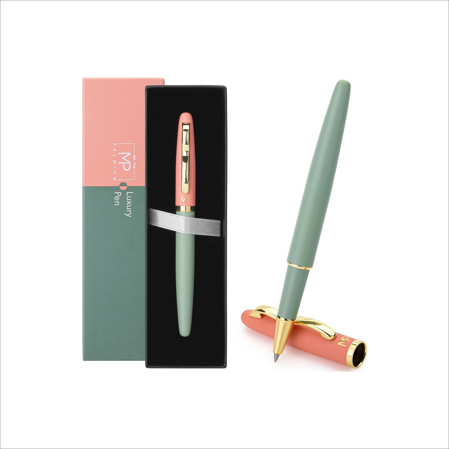 Luxury Ballpoint Pen – Pastel Green &amp; Gold, Black Ink