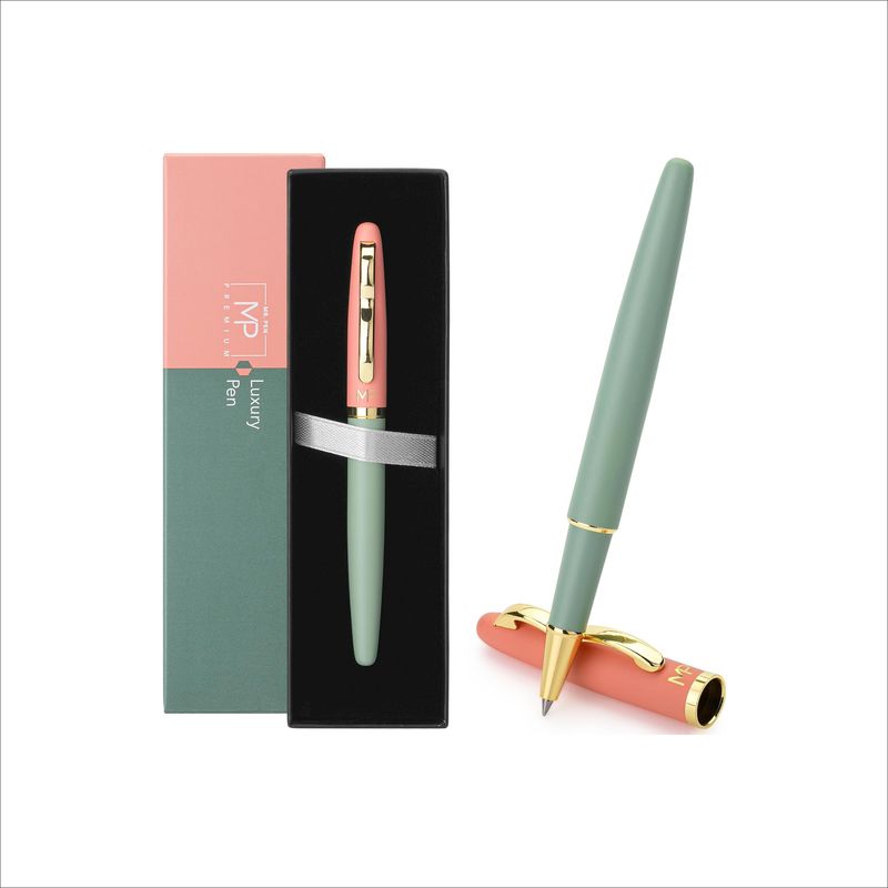 Luxury Ballpoint Pen – Pastel Green &amp; Gold, Black Ink