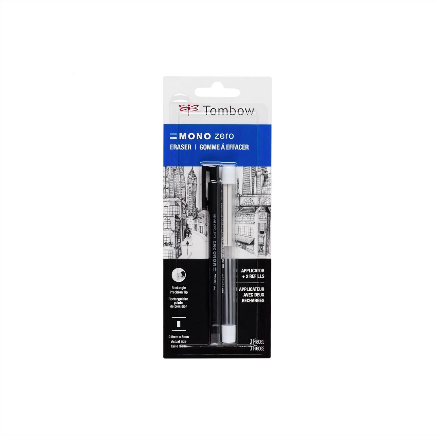 Tombow MONO Zero Precision Eraser – Rectangular 2.5 mm + 2 Refills