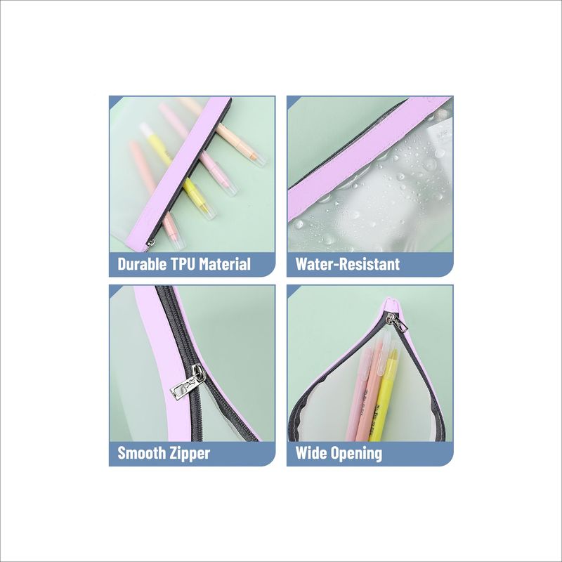 Clear Pencil Pouch – Medium, Water-Resistant, Colorful Zipper(1 Piece)