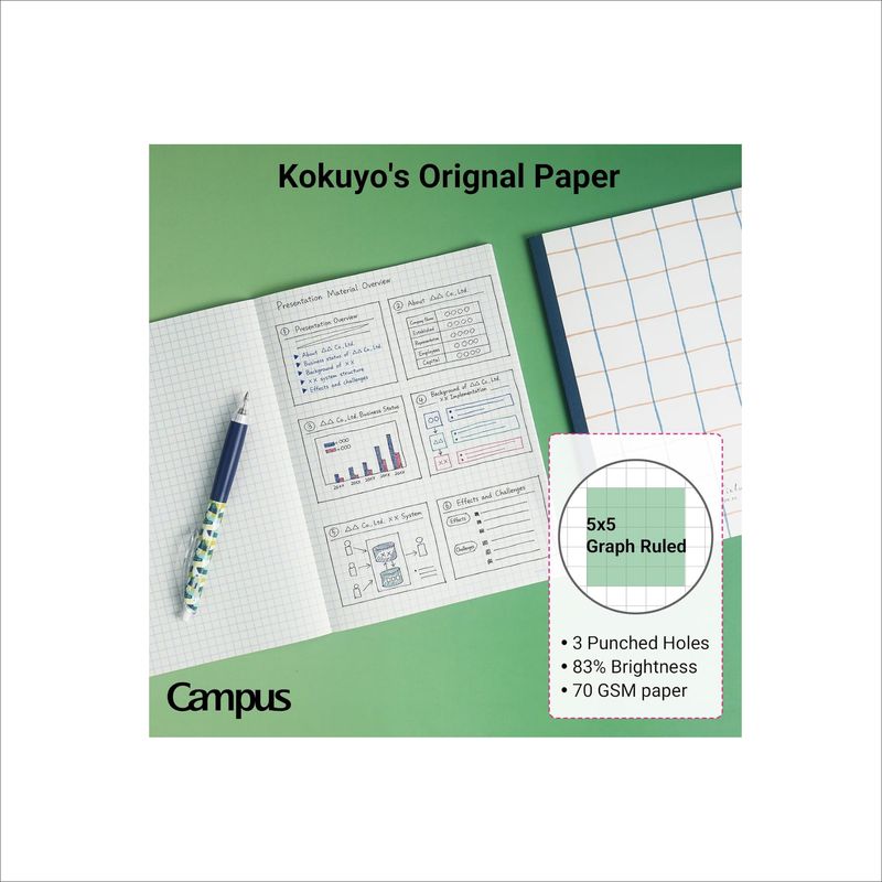 KOKUYO Campus A5 Grid Notebook – 5×5 mm – 40 Sheets (1 Piece)