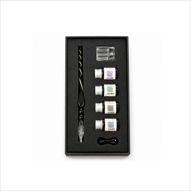 Glass Calligraphy Pen Set with Coloured Inks