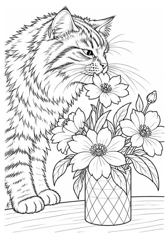 Cat with Flowers