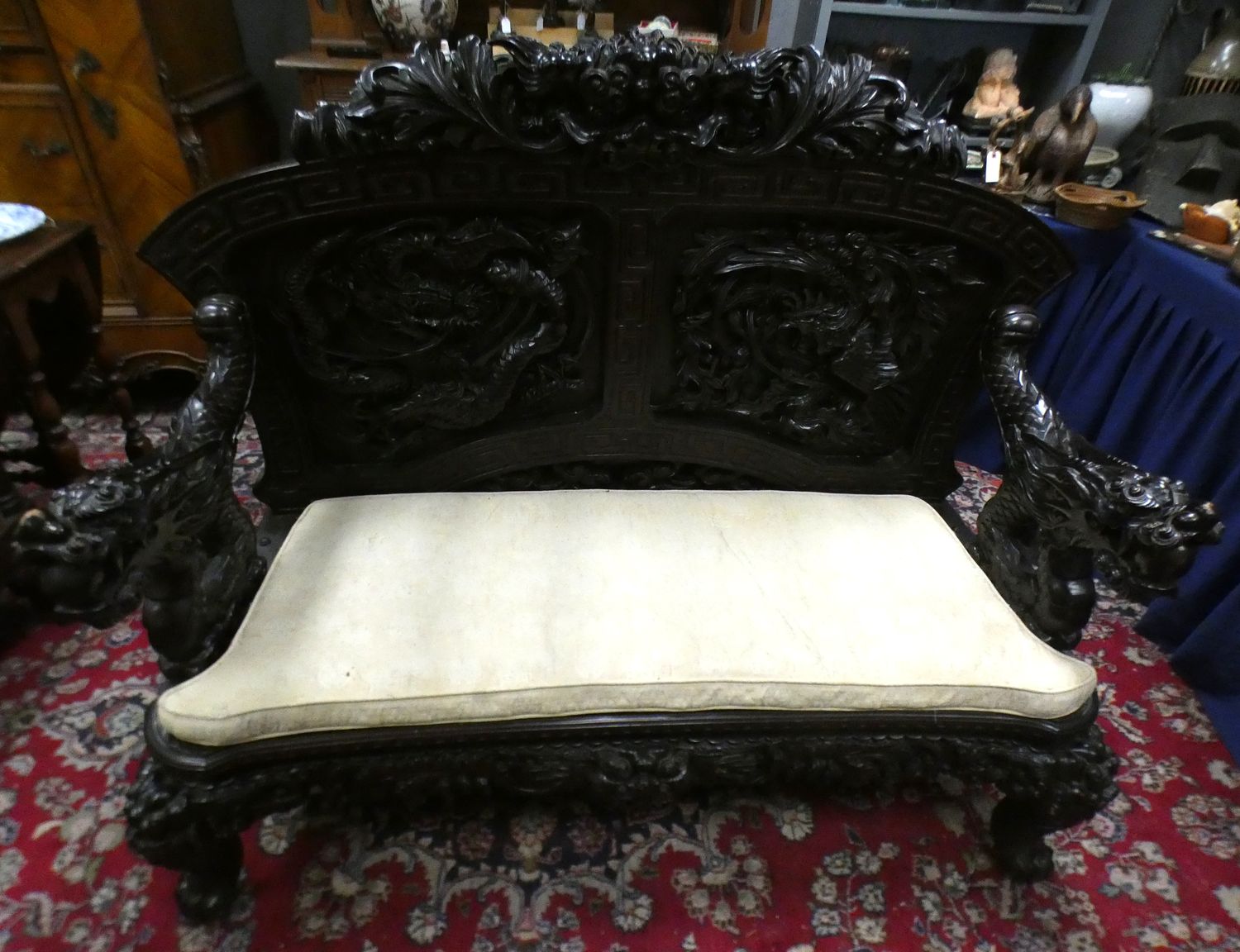 Chinese Import Set Sofa 2 Chairs & Stand 1920s Chinese Import Set Sofa 2 Chairs & Stand 1920s