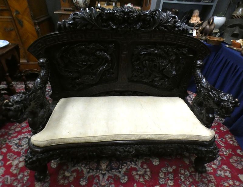 Chinese Import Set Sofa 2 Chairs & Stand 1920s