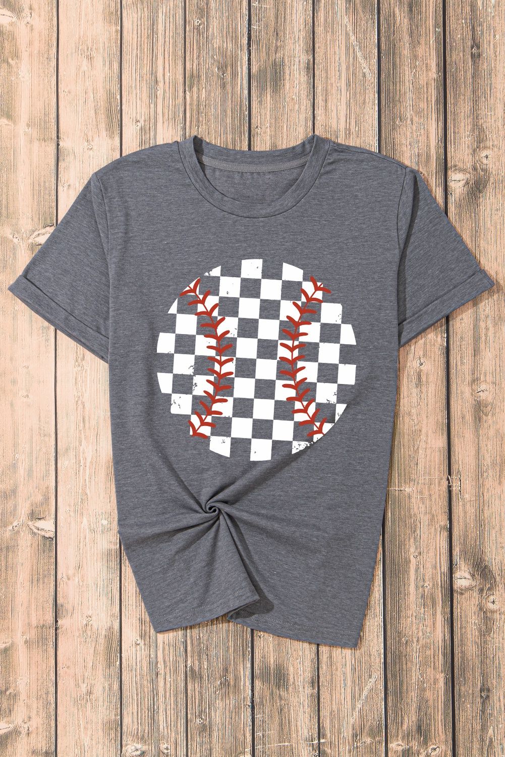 Gray Checkered Baseball Tee, Size: small