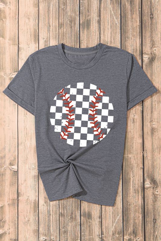 Gray Checkered Baseball Tee