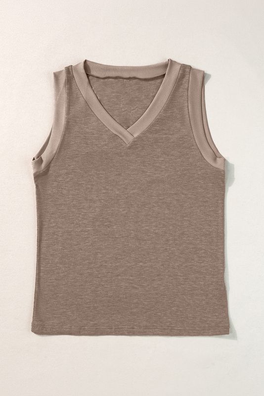Simply Taupe Ribbed V-Neck Tank
