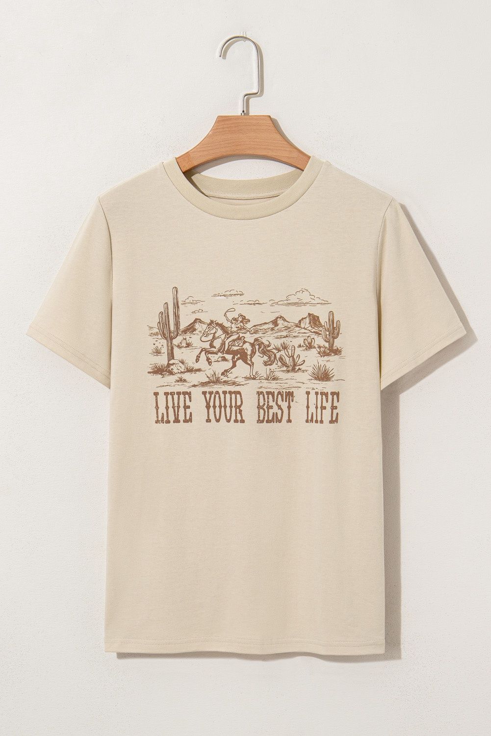 Beige &quot;Live Your Best Life&quot; Tee, Size: Small