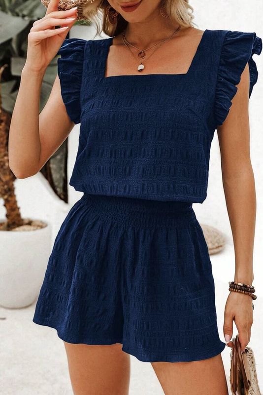 Dirty Blue Textured Shorts Set