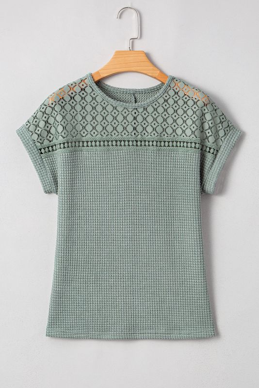 Mist Green Lace Waffle Top