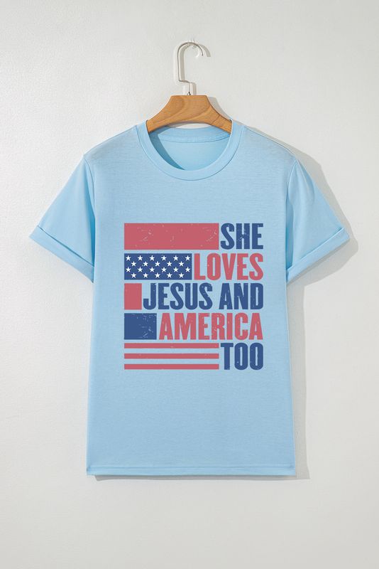 Light Blue &quot;She Loves Jesus &amp; America Too&quot; Tee