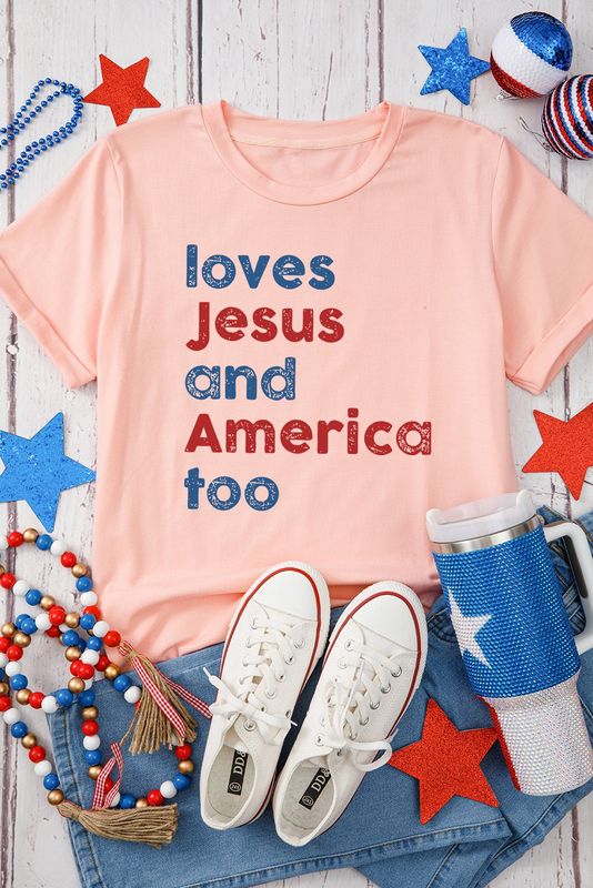 Pink &quot;Loves Jesus &amp; America Too&quot; Tee