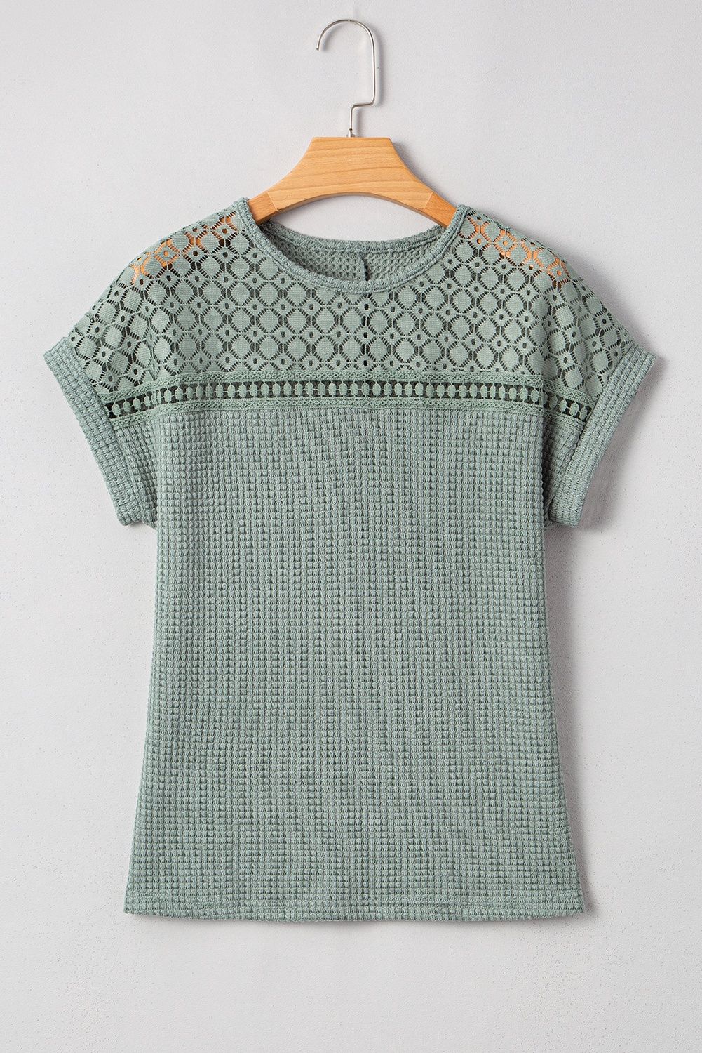 Mist Green Lace Waffle Top, Size: Small