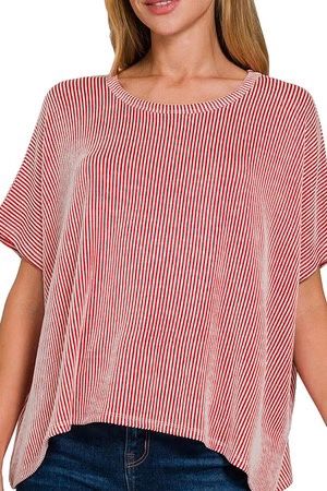Full of Fun Ruby Striped Oversized Top, Size: S/M