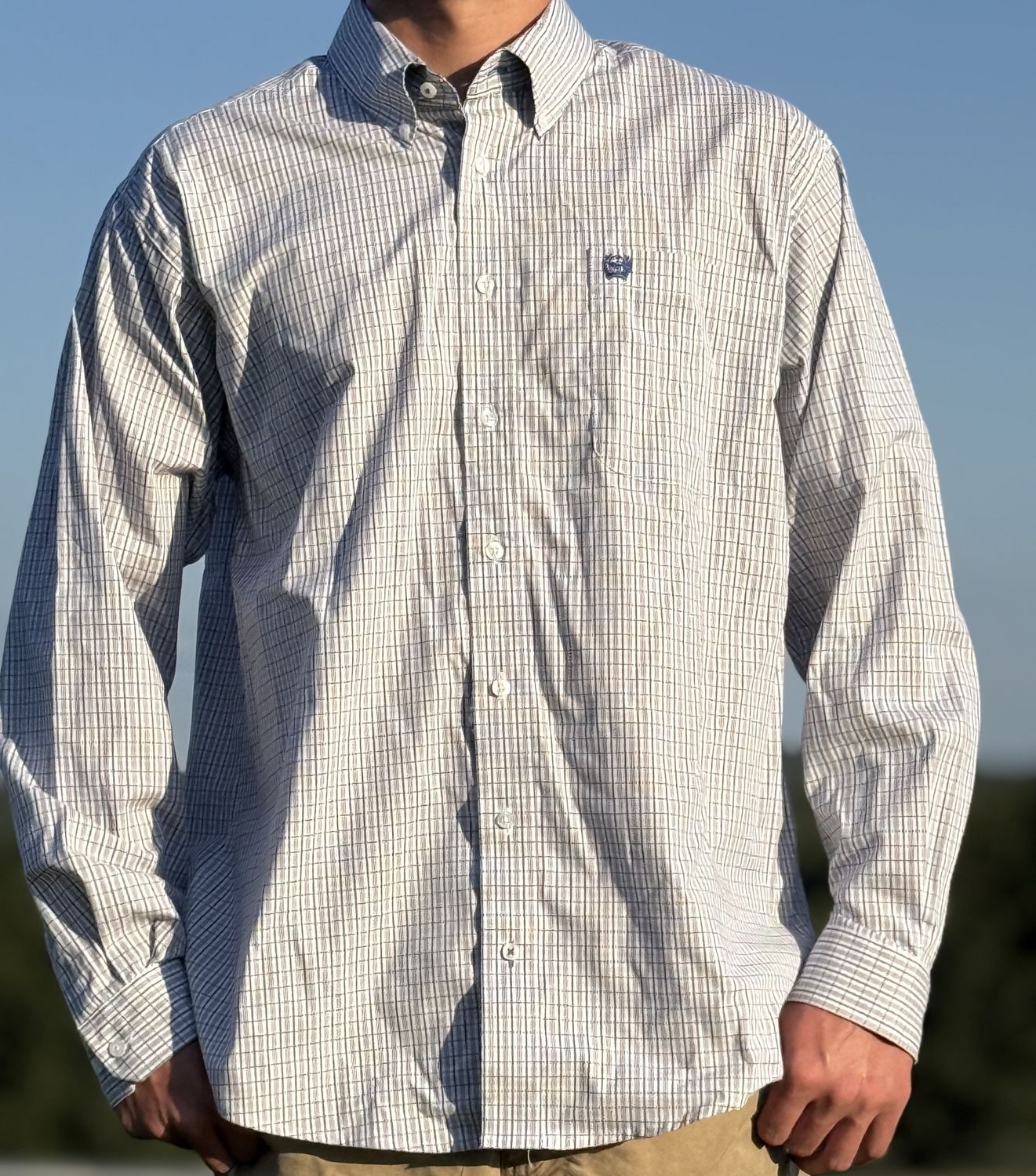 Mens Cinch White Plaid Button Up, Size: Medium