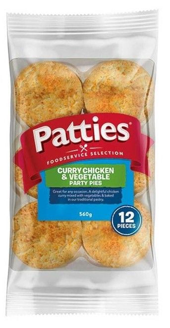 Patties Curry Chicken & Vegetable Party Pies 12pk 560gm box
