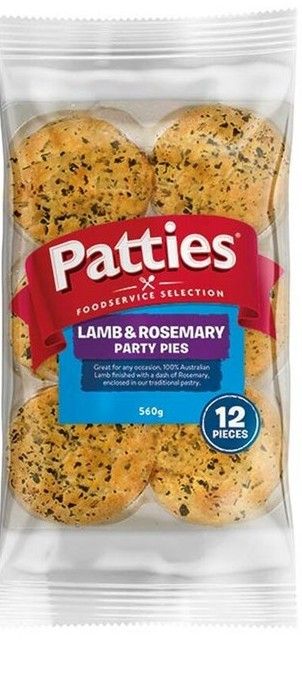 Patties Lamb & Rosemary Party Pies 12pk 560gm box